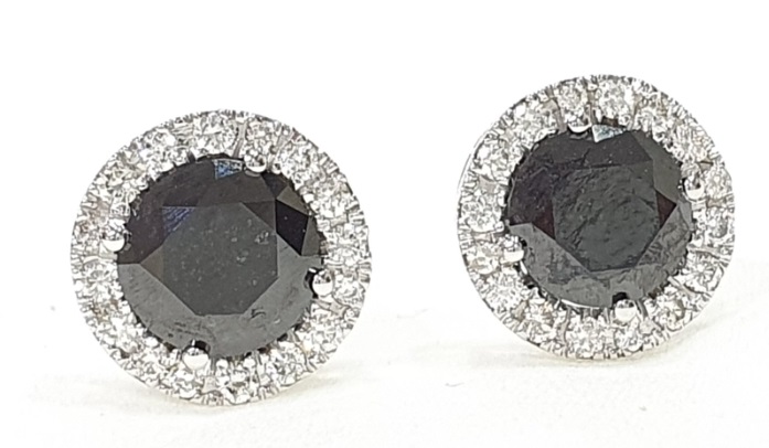 Earring  Prong Set Solitaire 6mm Round Black Stone  Gujjadi Swarna  Jewellers
