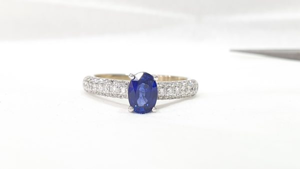 Oval-Cut Blue Sapphire & Diamond Ring