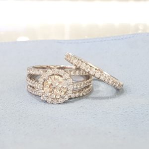 Round Brilliant Halo Engagement Ring & Wedding Ring (Bridal Set)