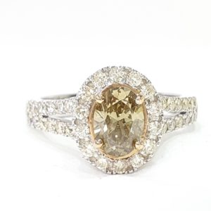 Natural Champagne Diamond Halo Engagement Ring Oval Cut
