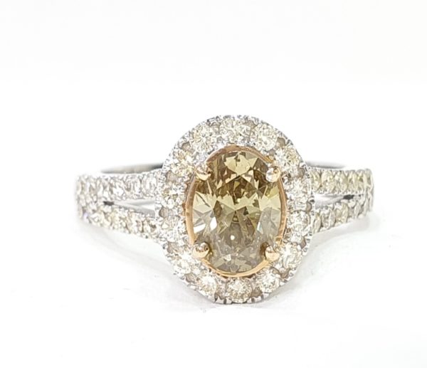 Natural Champagne Diamond Halo Engagement Ring Oval Cut