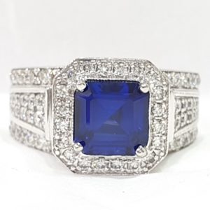 Square-Cut Blue Stone & Diamond Ring