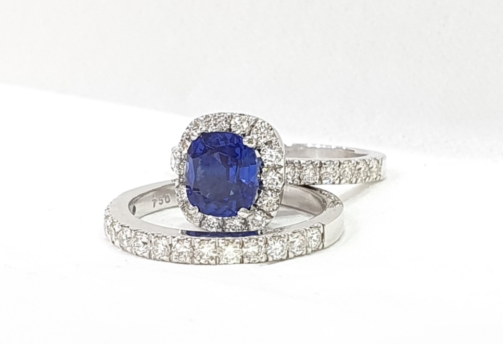 Square Sapphire Blue Stone & Natural Diamond Celtic Engagement Ring, 1 -  Abhika Jewels