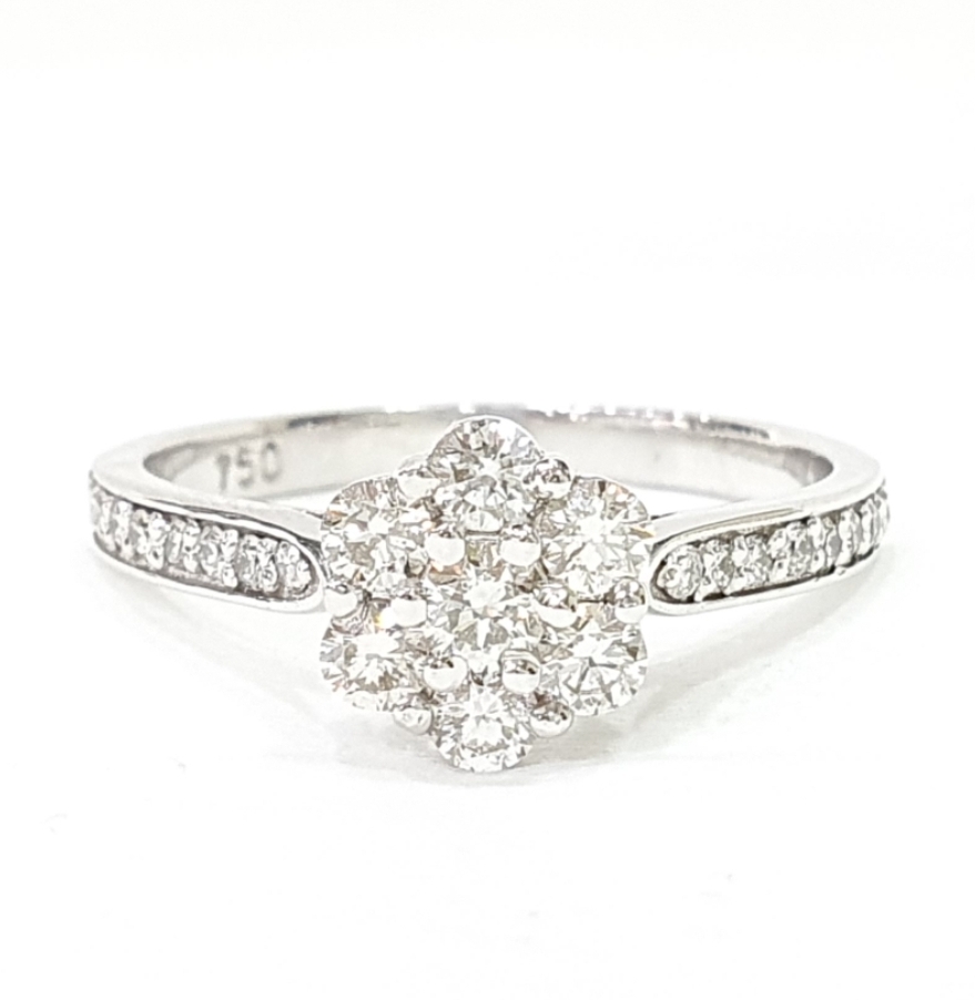 Diamond Floral Cluster Engagement Ring and White Gold Band Wedding Set -  Afrogem Jewellers
