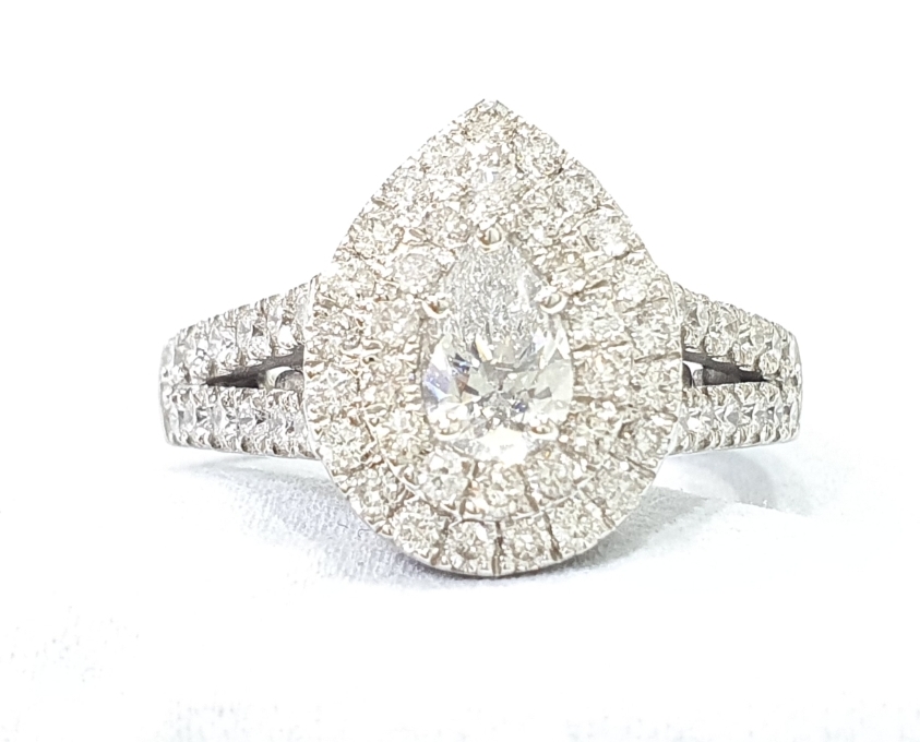 14K White Gold Round Lab Grown Double Halo Diamond Engagement Ring