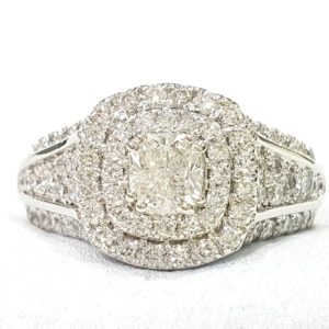 CUSHION DOUBLE HALO RING WHITE GOLD