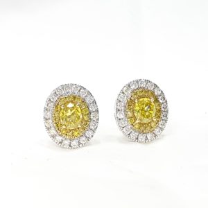 OVAL CUT DOUBLE HALO DIAMOND STUD EARRINGS