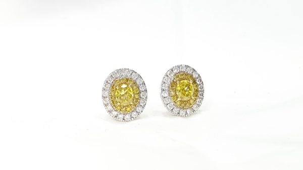 OVAL CUT DOUBLE HALO DIAMOND STUD EARRINGS