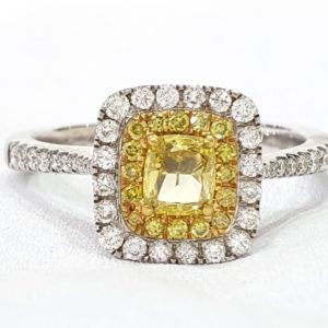 Cushion Cut Fancy Yellow Diamond Ring