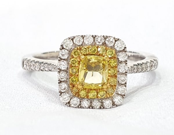 Cushion Cut Fancy Yellow Diamond Ring