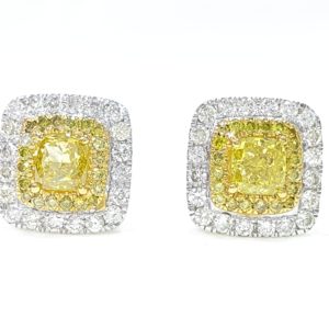 CUSHION CUT DOUBLE HALO DIAMOND STUD EARRINGS