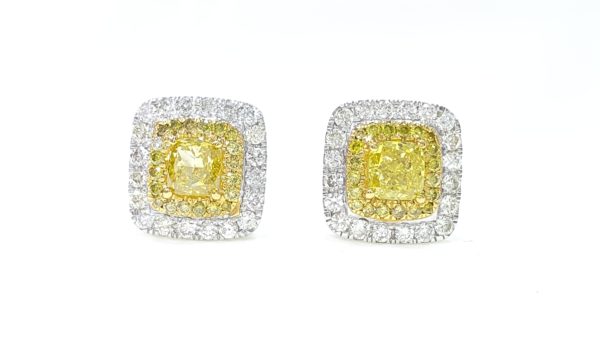 CUSHION CUT DOUBLE HALO DIAMOND STUD EARRINGS