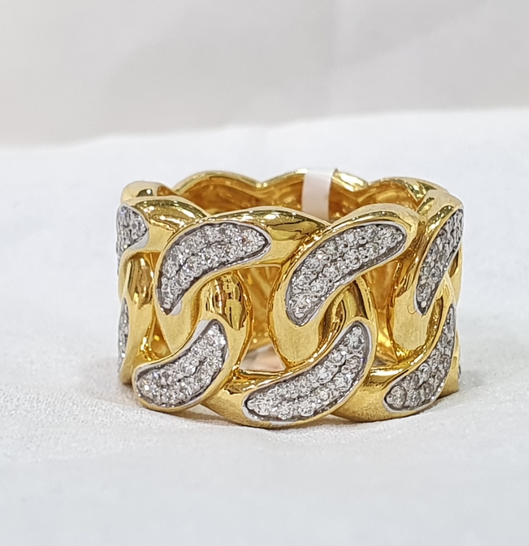Men’s Diamonds Miami Cuban Link Chain Pinky Ring In 18Kt Gold