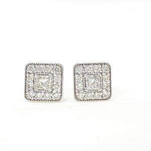 Princess-Cut Diamond Halo Stud Earrings