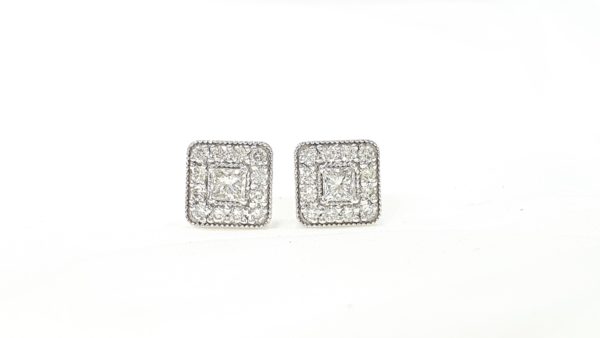 Princess-Cut Diamond Halo Stud Earrings