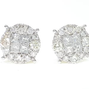 Mens/Ladies White Or Yellow Gold Princess Cut Diamond Round Stud Earrings