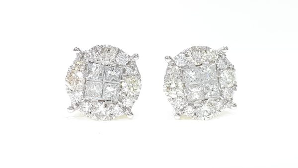 Mens/Ladies White Or Yellow Gold Princess Cut Diamond Round Stud Earrings