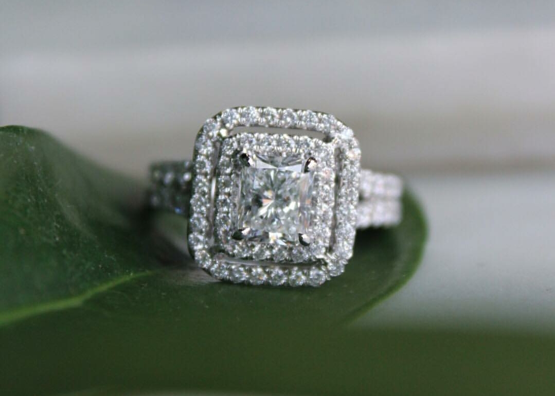 Diamond Halo Engagement Ring 14K White Gold Natural Princess Cut 1.5 Carat  E/VS2 | eBay
