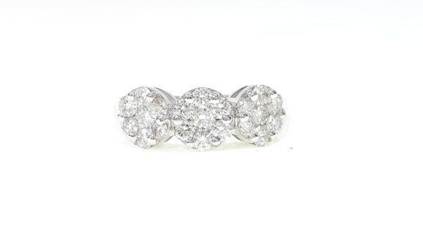 Round Cut Diamond Triple Flower Cluster Ring