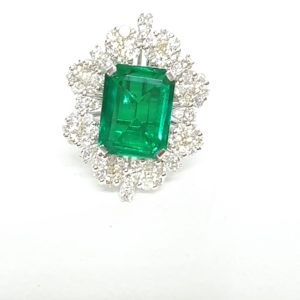 Emerald-Cut Green Stone & Diamond Ring