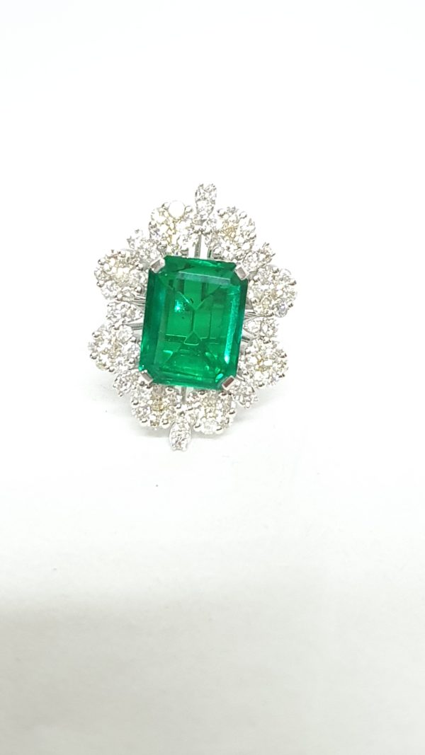 Emerald-Cut Green Stone & Diamond Ring