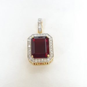 Emerald Cut Garnet Stone & Diamonds Pendant