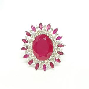 Oval-Cut Red Stone & Diamond Ring