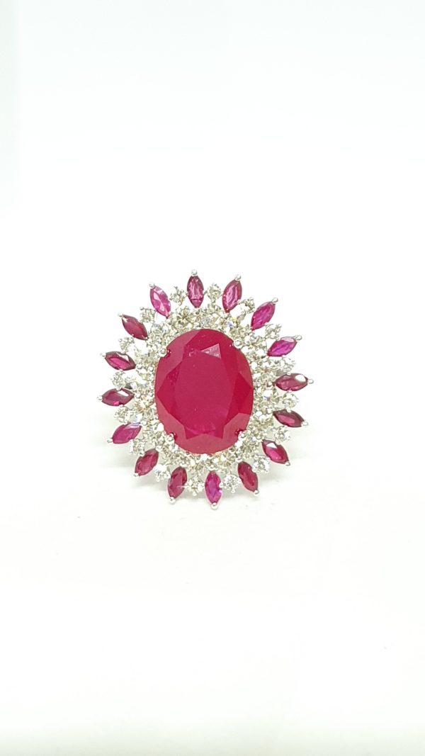 Oval-Cut Red Stone & Diamond Ring