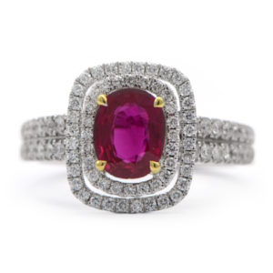 Oval-Cut Natural Ruby Diamond Ring