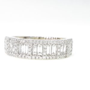 Round And Baguette Diamond Half Band Ring