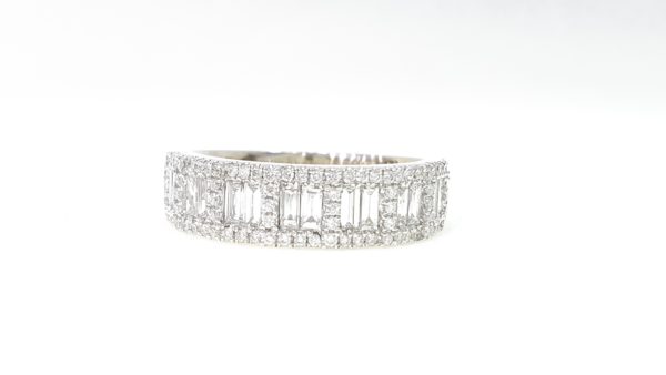 Round And Baguette Diamond Half Band Ring