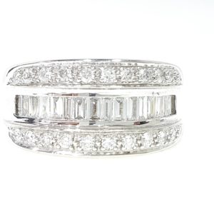 Round And Baguette Diamond Half Band Ring