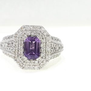 Natural Amethyst Stone & Diamond Ring