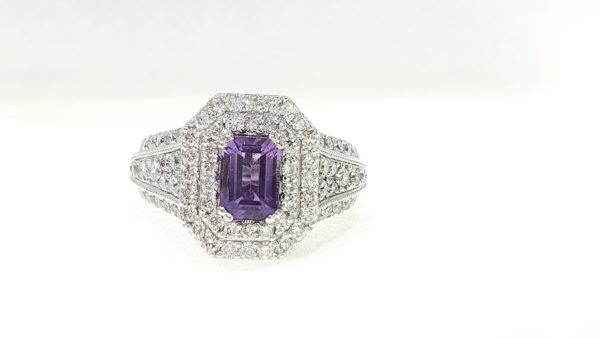 Natural Amethyst Stone & Diamond Ring