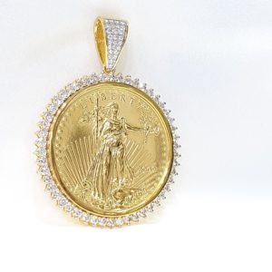 Gold Diamond Lady Liberty Coin Pendant