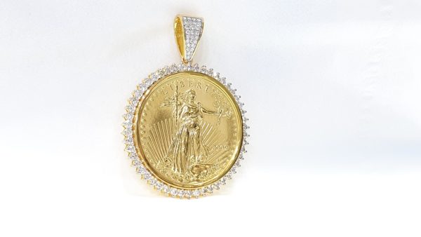 Gold Diamond Lady Liberty Coin Pendant