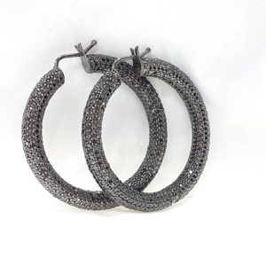 Round Black Diamond Hoop Earrings