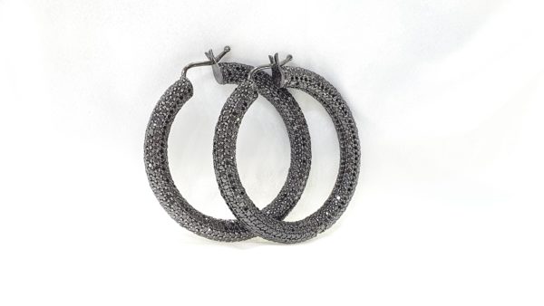 Round Black Diamond Hoop Earrings