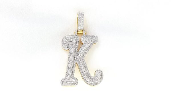 Gold K Initial Custom Letter Diamond Pendant