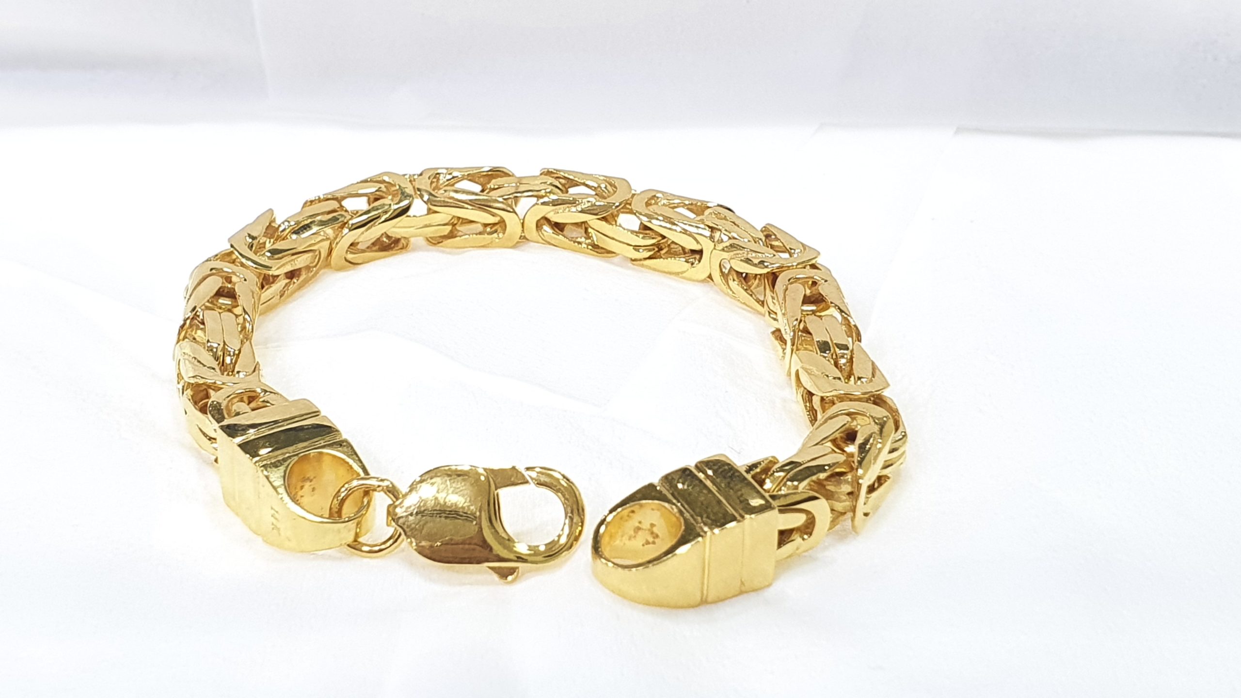 Wellingsale 14k Yellow Gold Solid Mens 3 Line Nugget Cuban Link ID Bracelet  - 9